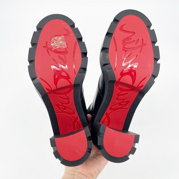 Christian Louboutin En Hiver Black Biker Moto Chunky Lug Sole Boots EU 38.5 - Picture 9 of 11